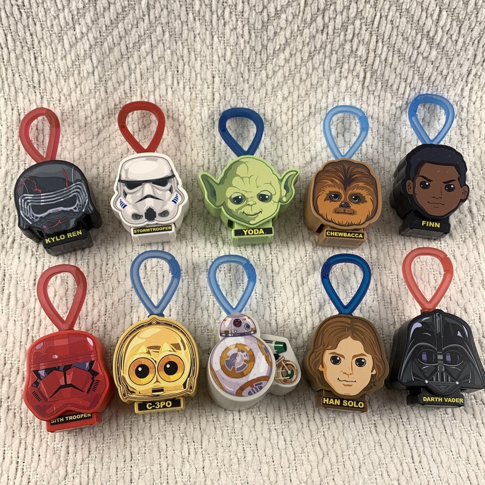 Lot Of 10 McDonald Star Wars Keychain Clip‎ On Toys 2019 Yoda Chewbacca Han Solo
